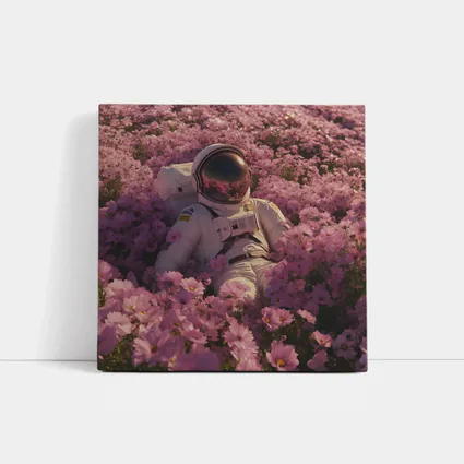 Astronaut Resting In Pink Flower Field