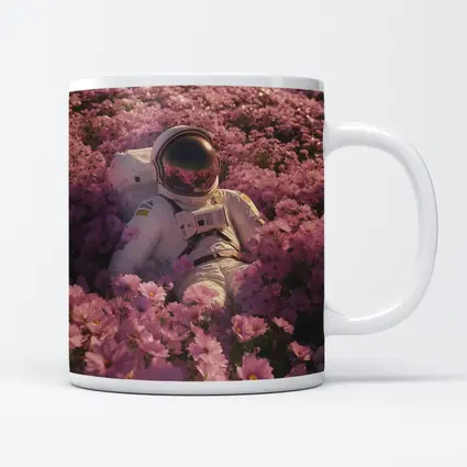 Astronaut Resting In Pink Flower Field