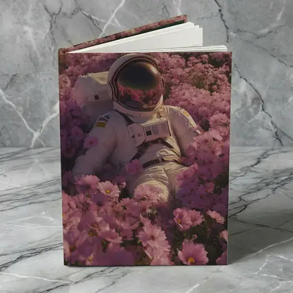 Astronaut Resting In Pink Flower Field