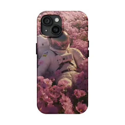 Astronaut Resting In Pink Flower Field