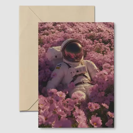 Astronaut Resting In Pink Flower Field