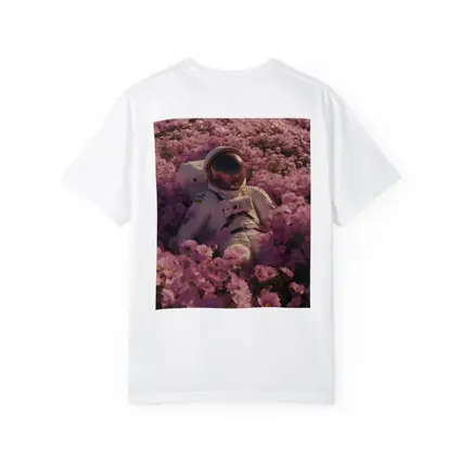 Astronaut Resting In Pink Flower Field