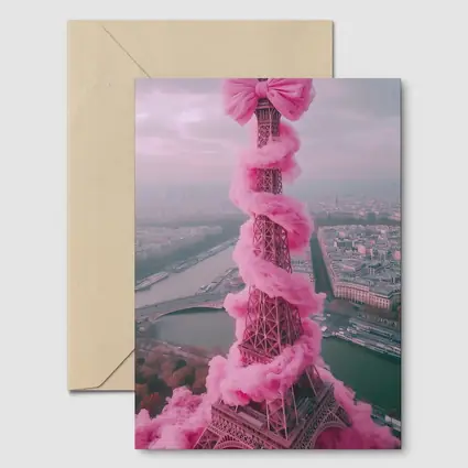 Pink Eiffel Tower Paris Bow Cloud Art