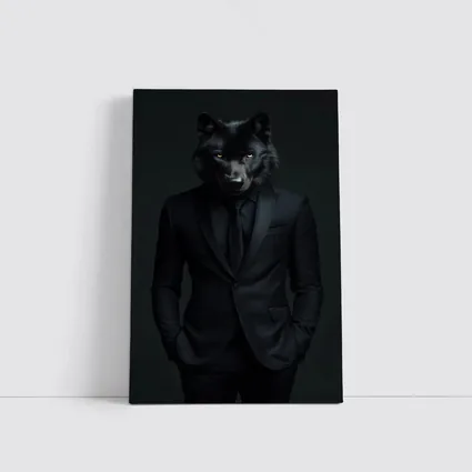 Black Wolf in Suit Dark Background