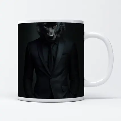 Black Wolf in Suit Dark Background