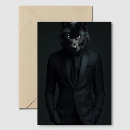 Black Wolf in Suit Dark Background