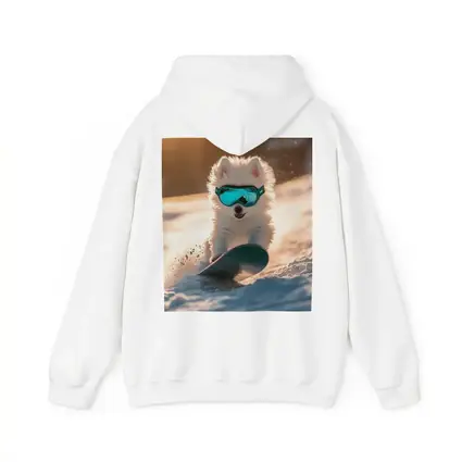 Fluffy White Puppy Snowboarding Snowy Winter Slope