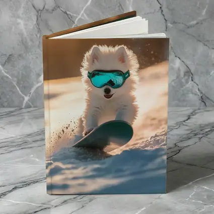 Fluffy White Puppy Snowboarding Snowy Winter Slope
