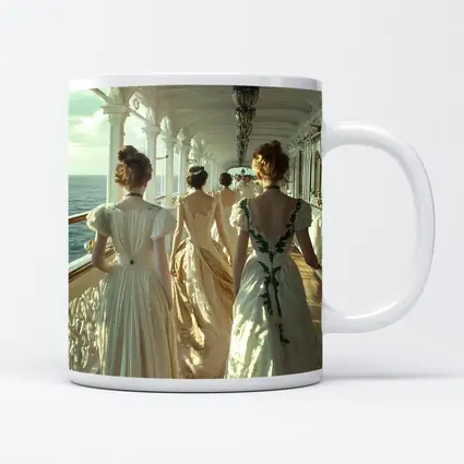 Victorian Women in Gowns on Ship Deck