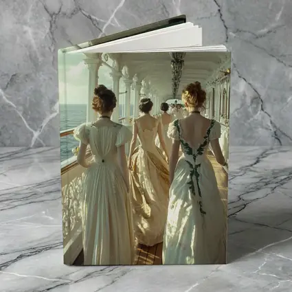 Victorian Women in Gowns on Ship Deck