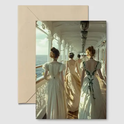 Victorian Women in Gowns on Ship Deck