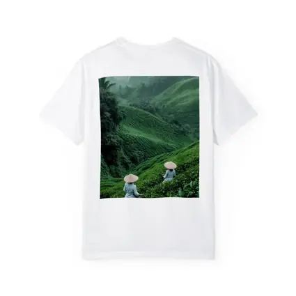 Tea Pickers Working Lush Green Mountain Plantation