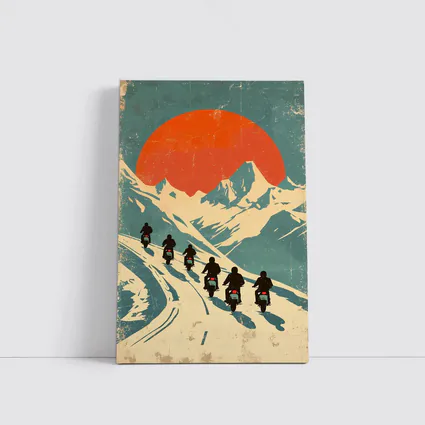 Retro Motorcycle Riders Mountain Sun Poster