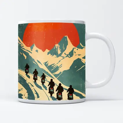 Retro Motorcycle Riders Mountain Sun Poster