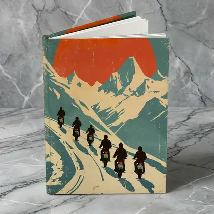 Retro Motorcycle Riders Mountain Sun Poster