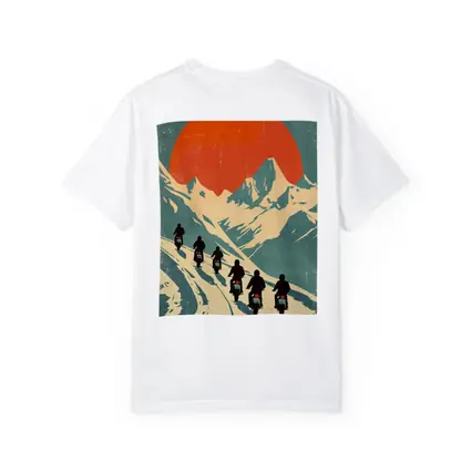 Retro Motorcycle Riders Mountain Sun Poster