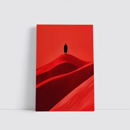 Lone Figure Standing On Red Sand Dunes