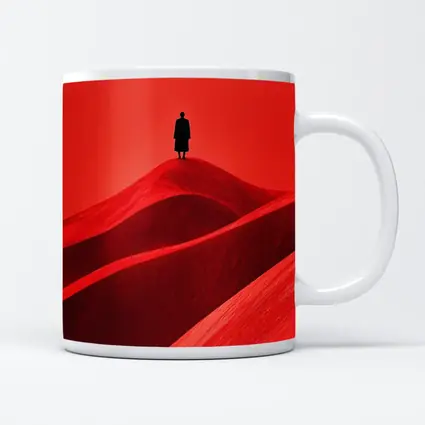 Lone Figure Standing On Red Sand Dunes