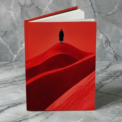 Lone Figure Standing On Red Sand Dunes