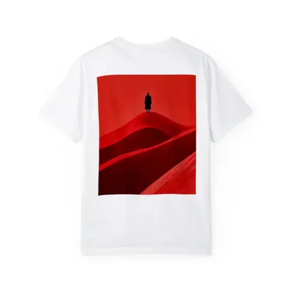 Lone Figure Standing On Red Sand Dunes