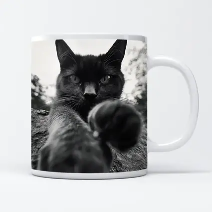 Black Cat Reaching Paw Toward Camera Outdoors