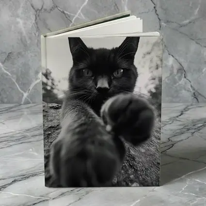 Black Cat Reaching Paw Toward Camera Outdoors