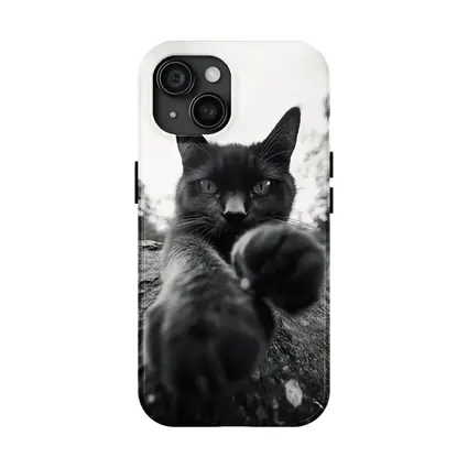 Black Cat Reaching Paw Toward Camera Outdoors