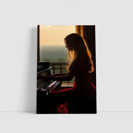 Woman Playing Piano Sunset Golden Light
