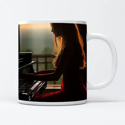 Woman Playing Piano Sunset Golden Light