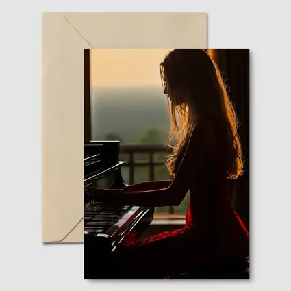 Woman Playing Piano Sunset Golden Light