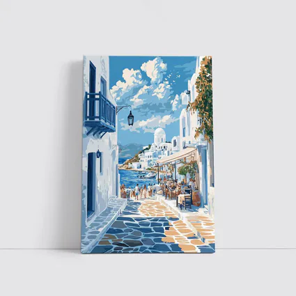 Greek Island Coastal Village Street Scene