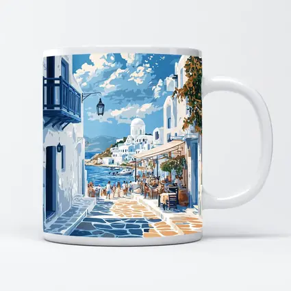 Greek Island Coastal Village Street Scene