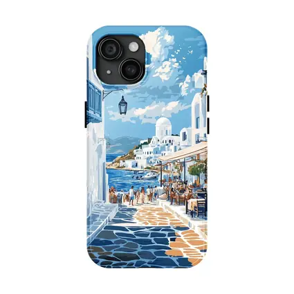 Greek Island Coastal Village Street Scene