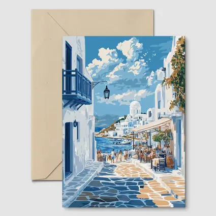 Greek Island Coastal Village Street Scene