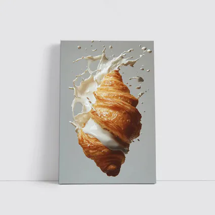 Golden Croissant Milk Splash White Background