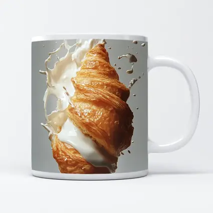 Golden Croissant Milk Splash White Background