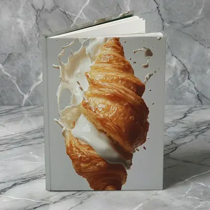 Golden Croissant Milk Splash White Background
