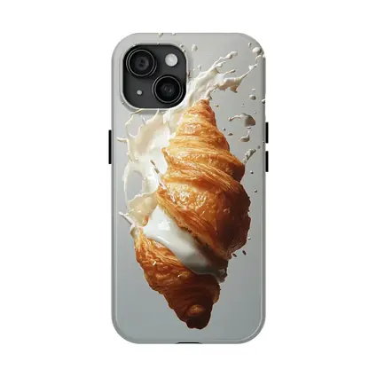 Golden Croissant Milk Splash White Background