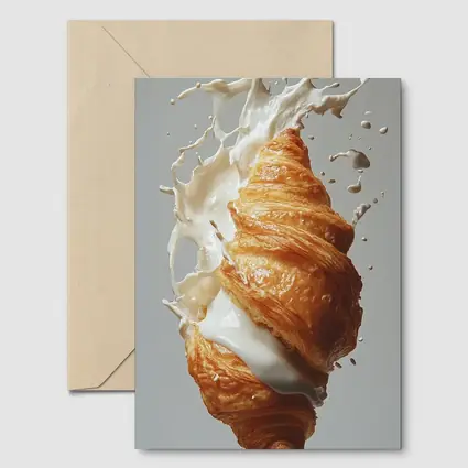 Golden Croissant Milk Splash White Background