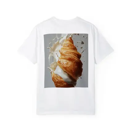 Golden Croissant Milk Splash White Background