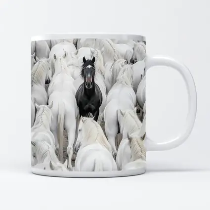 Black Horse Standing Among White Horses