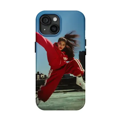 Red Adidas Tracksuit Girl Jumping City Rooftop