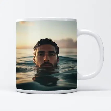 Man Emerging From Ocean At Sunset