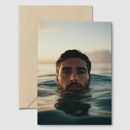 Man Emerging From Ocean At Sunset