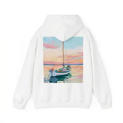 Sailboat Moored At Pastel Sunset Sea