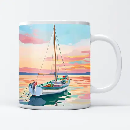 Sailboat Moored At Pastel Sunset Sea