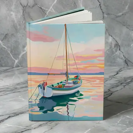 Sailboat Moored At Pastel Sunset Sea