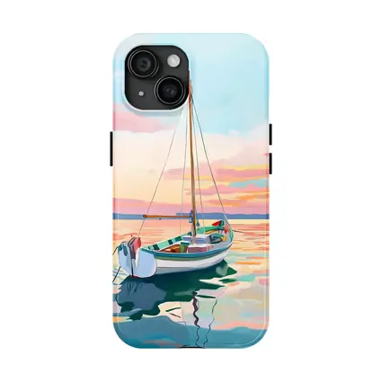 Sailboat Moored At Pastel Sunset Sea