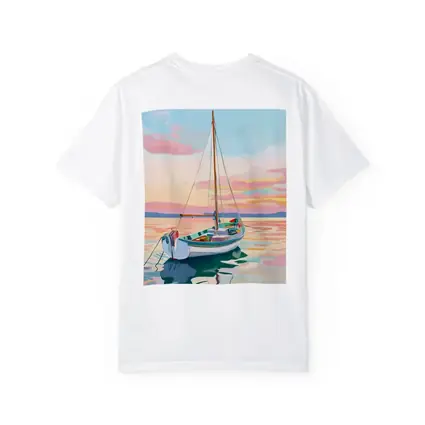 Sailboat Moored At Pastel Sunset Sea