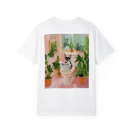 Chihuahua Reading Newspaper Pink Bathroom Plants